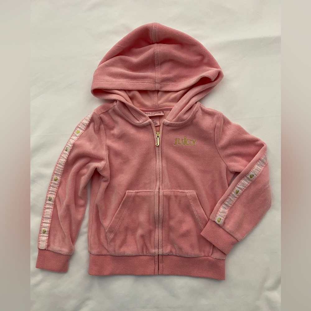 Juicy Couture Kids Pink Velour Zip Up Hoodie Jacket